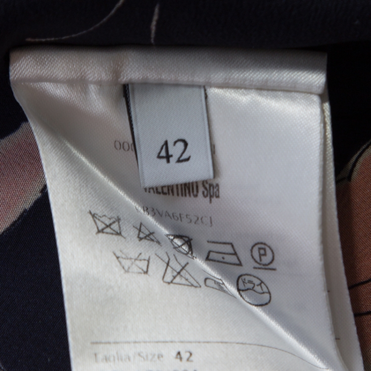 Pre Owned Valentino Navy Blue Swallow Print Silk Mini Capelet Dress M