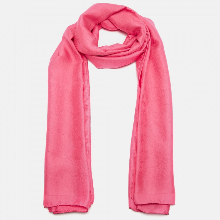 Pre Owned Valentino Pink Patterned Silk Stole 