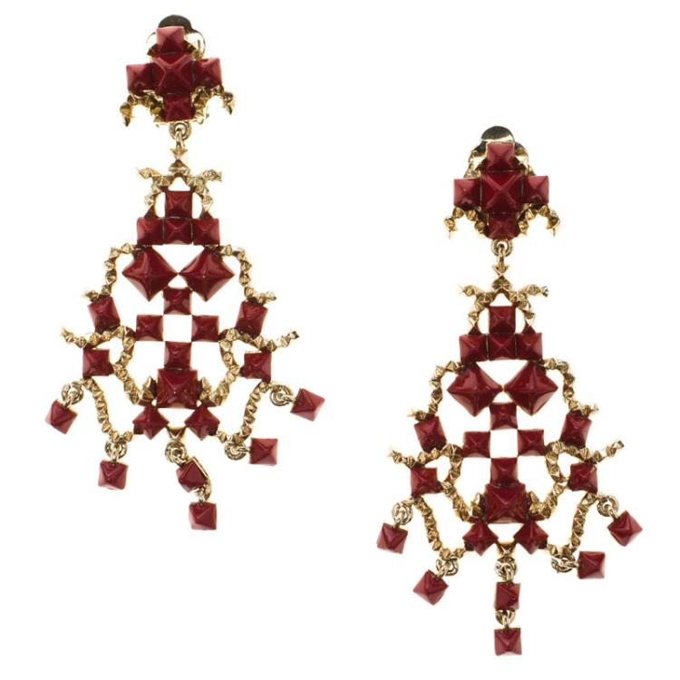 Pre Owned Valentino Red Enamel Dangle Pierce Earrings