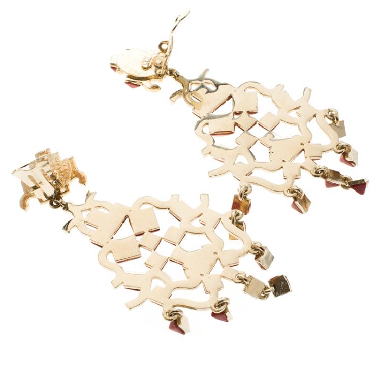 Pre Owned Valentino Red Enamel Dangle Pierce Earrings