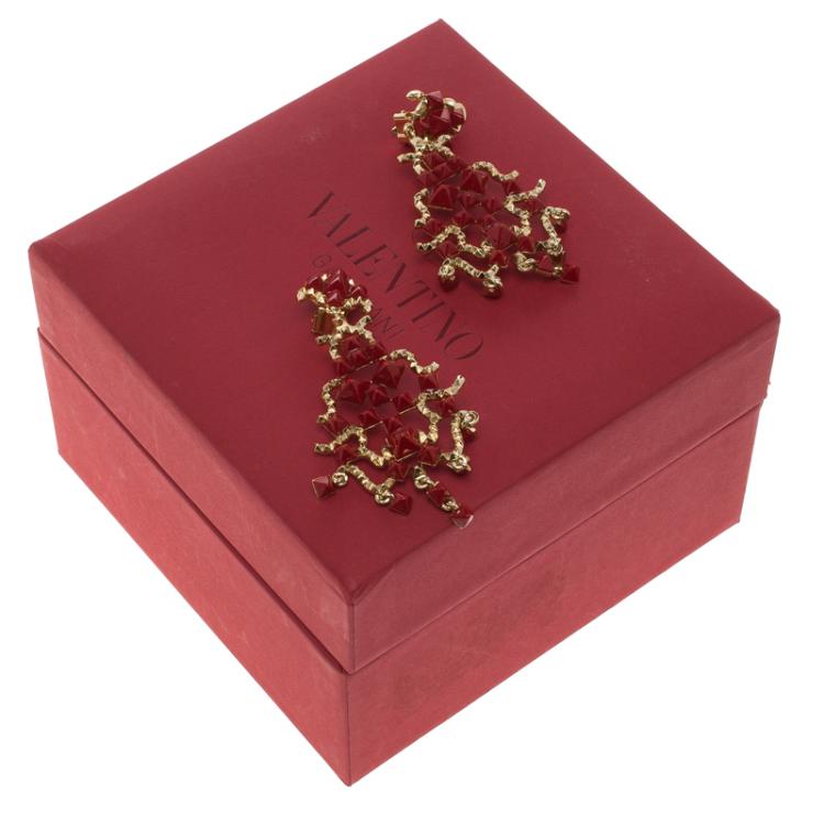 Pre Owned Valentino Red Enamel Dangle Pierce Earrings