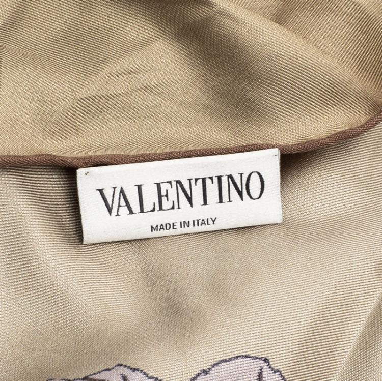 Pre Owned Valentino Beige Eagle Printed Silk Square Scarf
