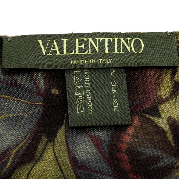 Pre Owned Valentino Olive Green Butterfly Printed Silk Bandeau