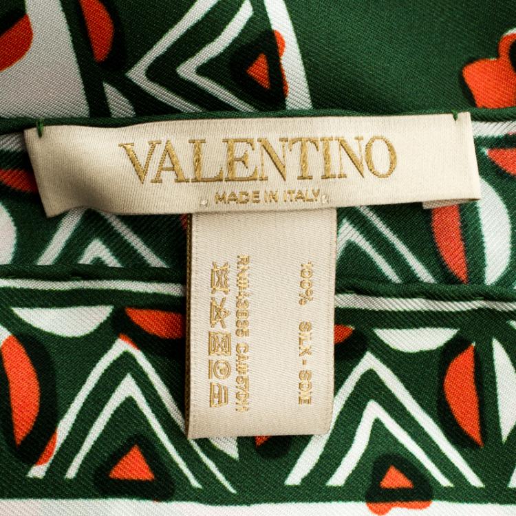 Pre Owned Valentino Green and Orange Rhino Printed Silk Square Scarf