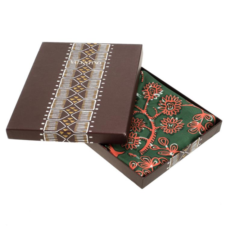 Pre Owned Valentino Green and Orange Rhino Printed Silk Square Scarf