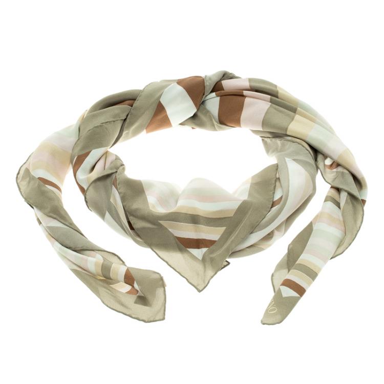 Pre Owned Valentino Native Couture Pastel Striped Diamond Print Silk Square Scarf
