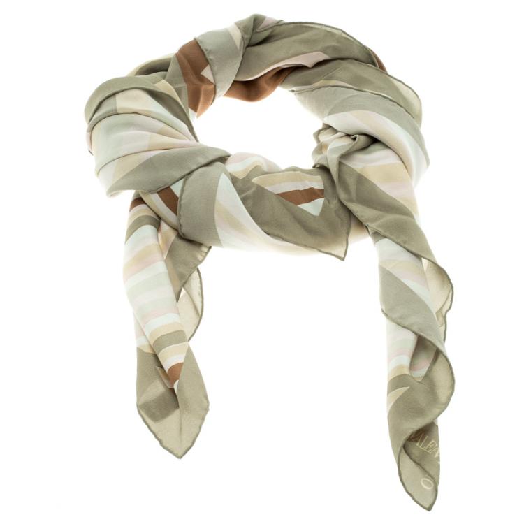 Pre Owned Valentino Native Couture Pastel Striped Diamond Print Silk Square Scarf