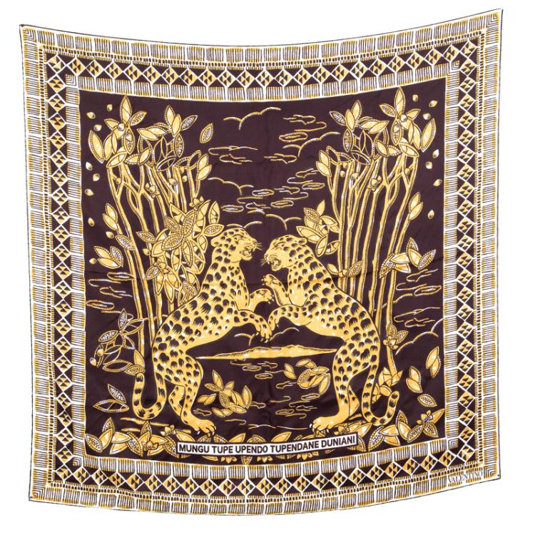 Pre Owned Valentino Multicolor Tribal Jaguar Printed Silk Square Scarf