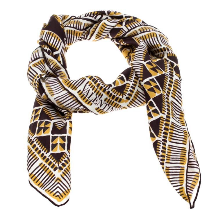 Pre Owned Valentino Multicolor Tribal Jaguar Printed Silk Square Scarf
