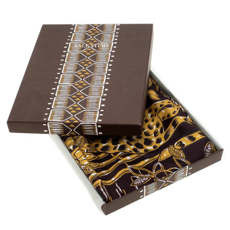 Pre Owned Valentino Multicolor Tribal Jaguar Printed Silk Square Scarf