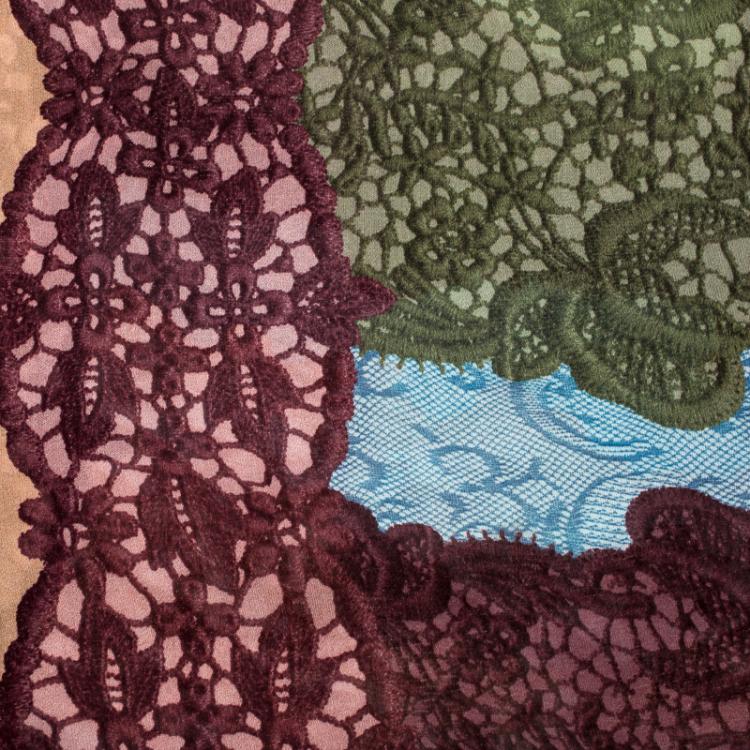 Pre Owned Valentino Multicolor Lace Print Silk Pizzo Patch Stole