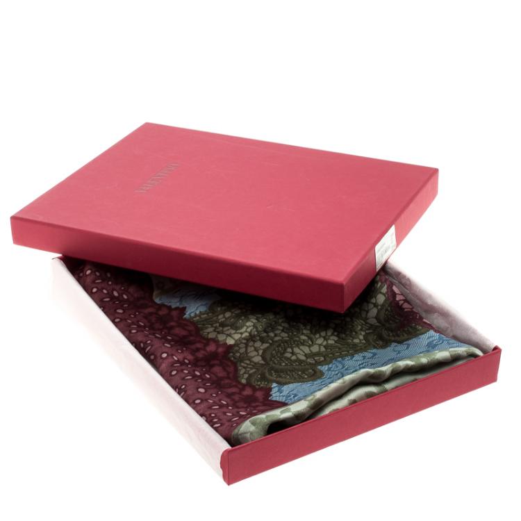 Pre Owned Valentino Multicolor Lace Print Silk Pizzo Patch Stole