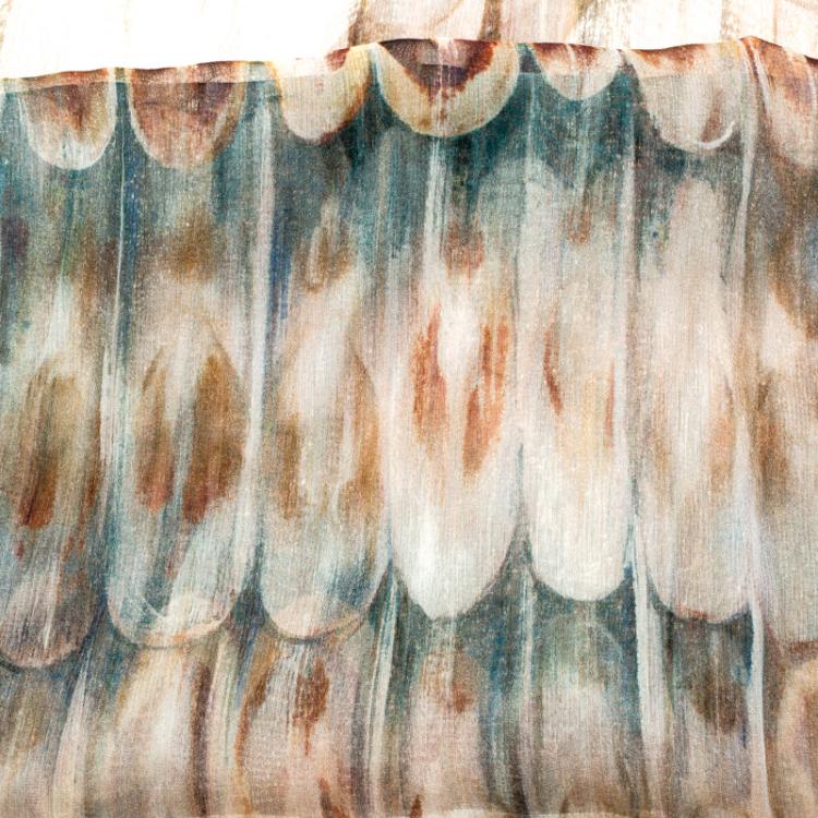 Pre Owned Valentino Watercolor Style Feather Print Silk Chiffon Stole