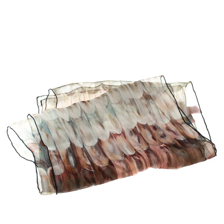 Pre Owned Valentino Watercolor Style Feather Print Silk Chiffon Stole