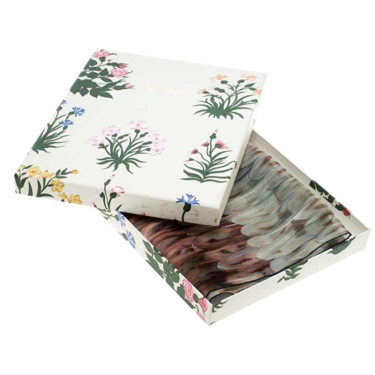 Pre Owned Valentino Watercolor Style Feather Print Silk Chiffon Stole