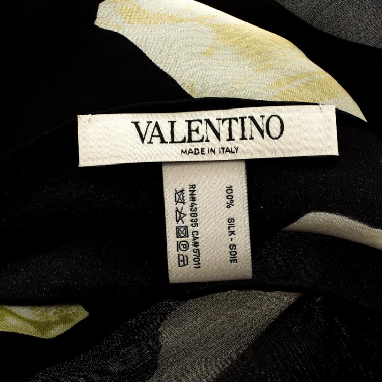 Pre Owned Valentino Black Floral Printed Silk Chiffon Scarf