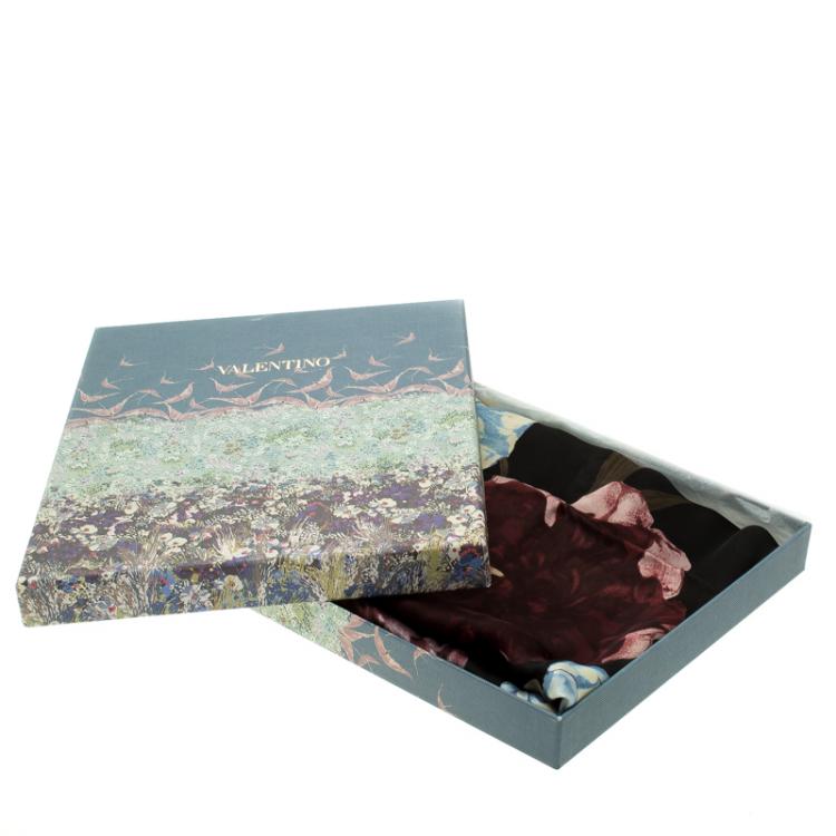 Pre Owned Valentino Black Floral Printed Silk Chiffon Scarf