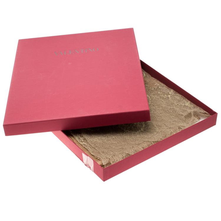 Pre Owned Valentino Beige Metallic Scallop Lace Detail Scarf