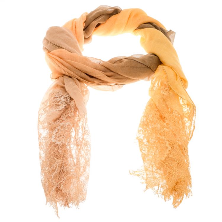 Pre Owned Valentino Multicolor Scalloped Lace Detail Scarf