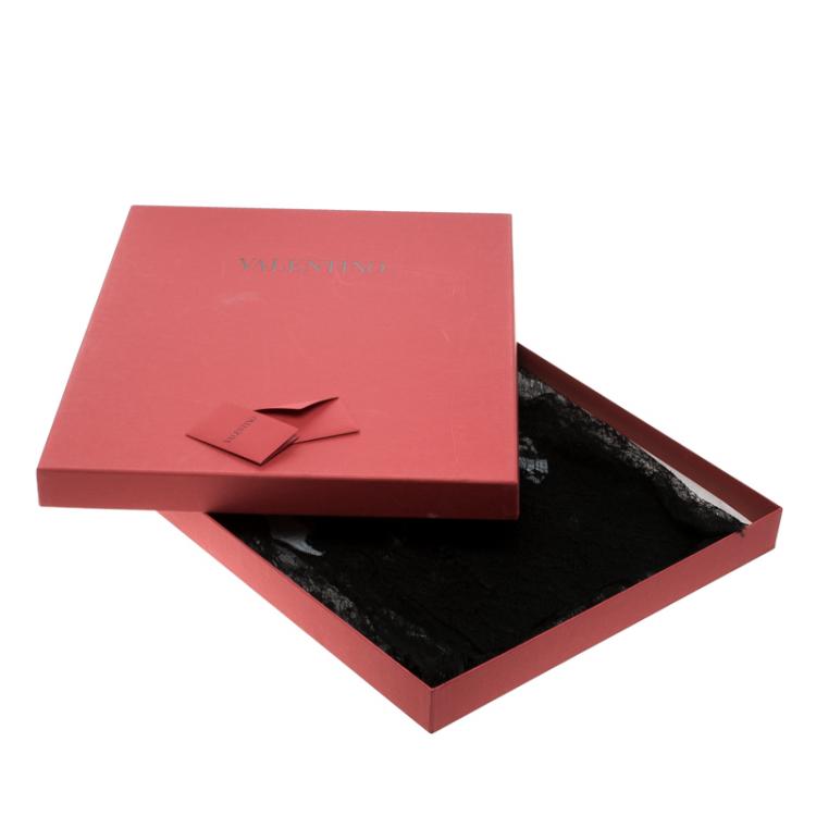 Pre Owned Valentino Grey Lace Printed Modal and Silk Scalloped Lace Detail Scarf