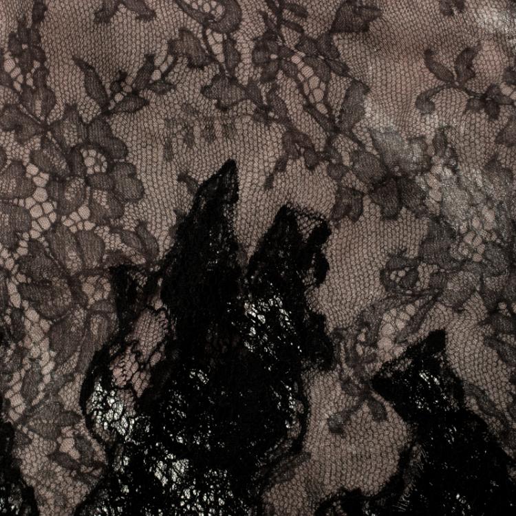 Pre Owned Valentino Blush Pink Lace Printed Modal and Silk Scalloped Lace Detail Scarf