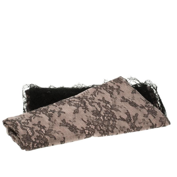 Pre Owned Valentino Blush Pink Lace Printed Modal and Silk Scalloped Lace Detail Scarf