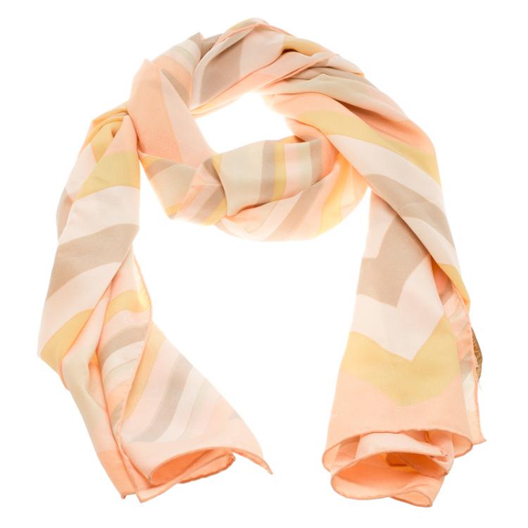 Pre Owned Valentino Native Couture Pastel Striped Diamond Print Silk Scarf