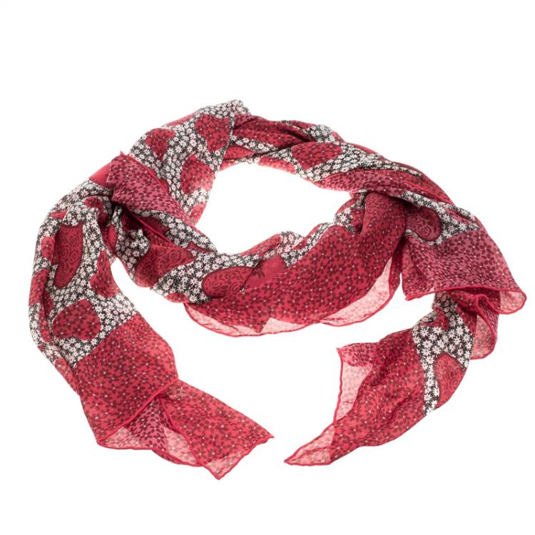 Pre Owned Valentino and Celia Birtwell Multicolor Printed L'Amour Silk Scarf