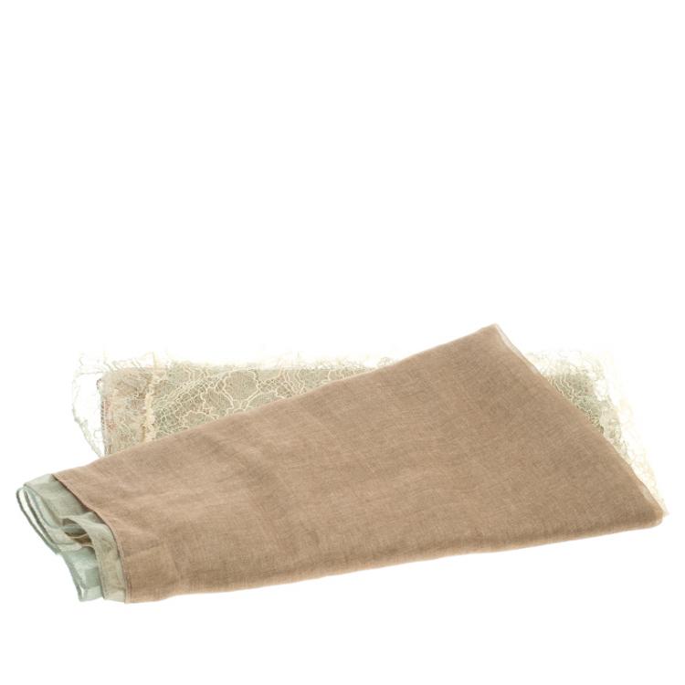 Pre Owned Valentino Multicolor Modal and Silk Scalloped Lace Detail Scarf