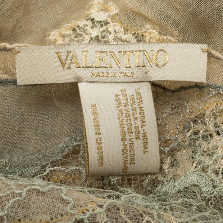 Pre Owned Valentino Multicolor Modal and Silk Scalloped Lace Detail Scarf