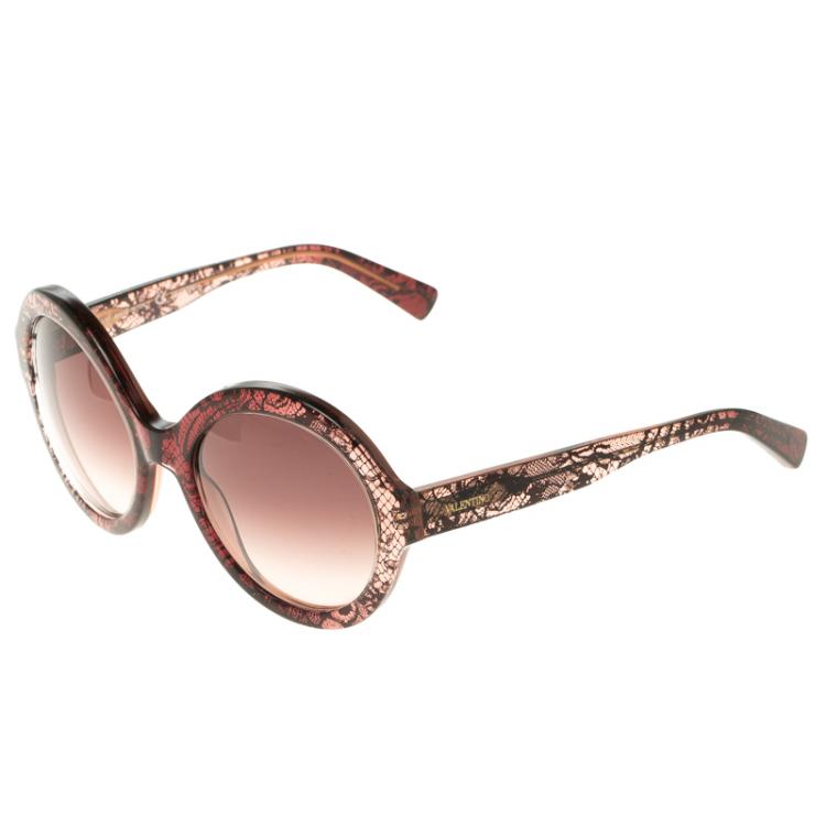 Pre Owned Valentino Brown V668S Round Sunglasses