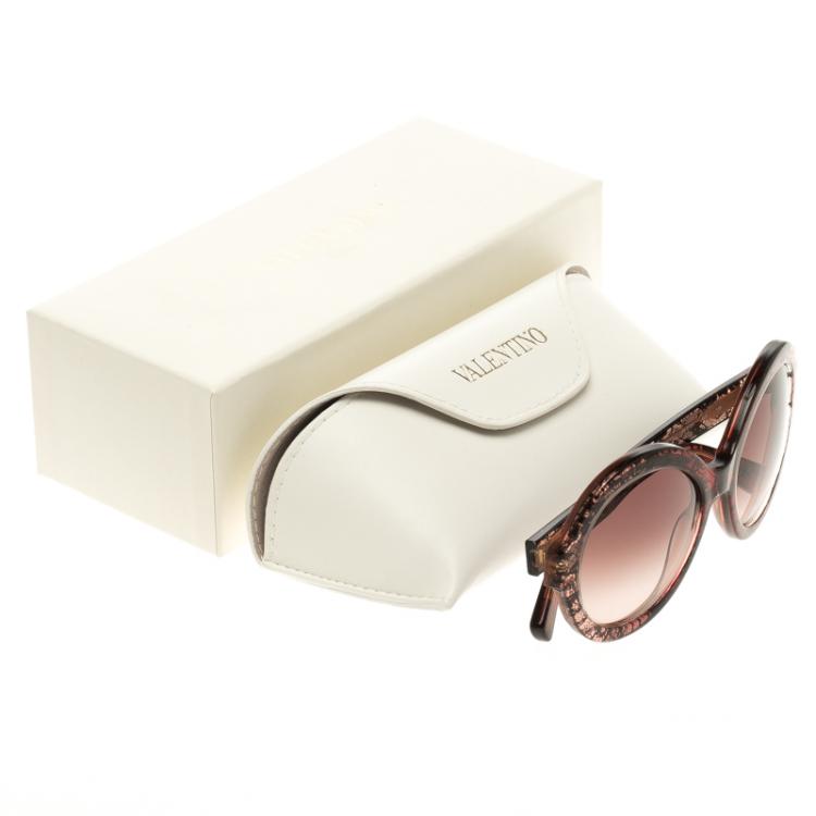 Pre Owned Valentino Brown V668S Round Sunglasses