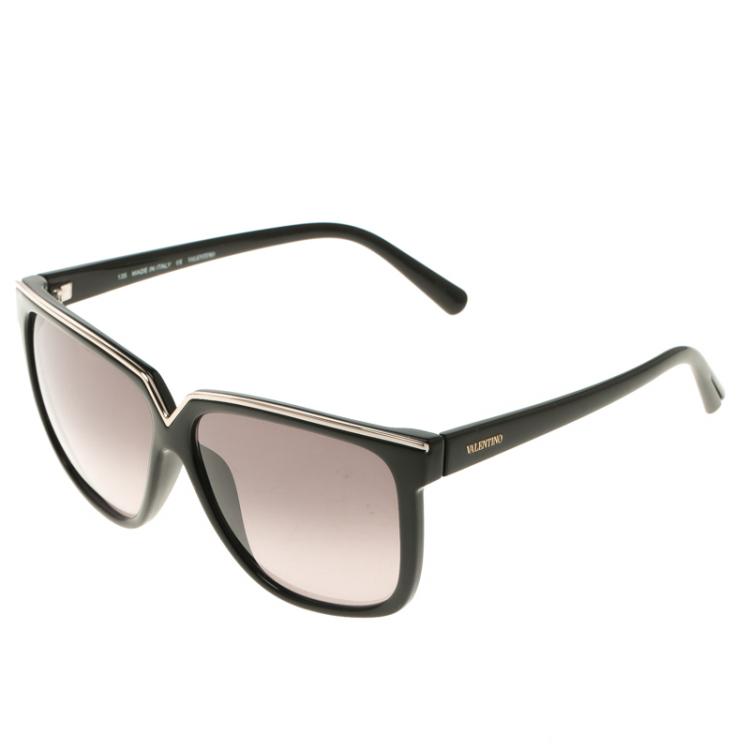 Pre Owned Valentino Dark Grey/Black V605S Square Sunglasses 