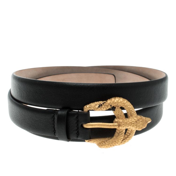 Pre Owned Valentino Black Leather Snake Buckle Belt 85 CM