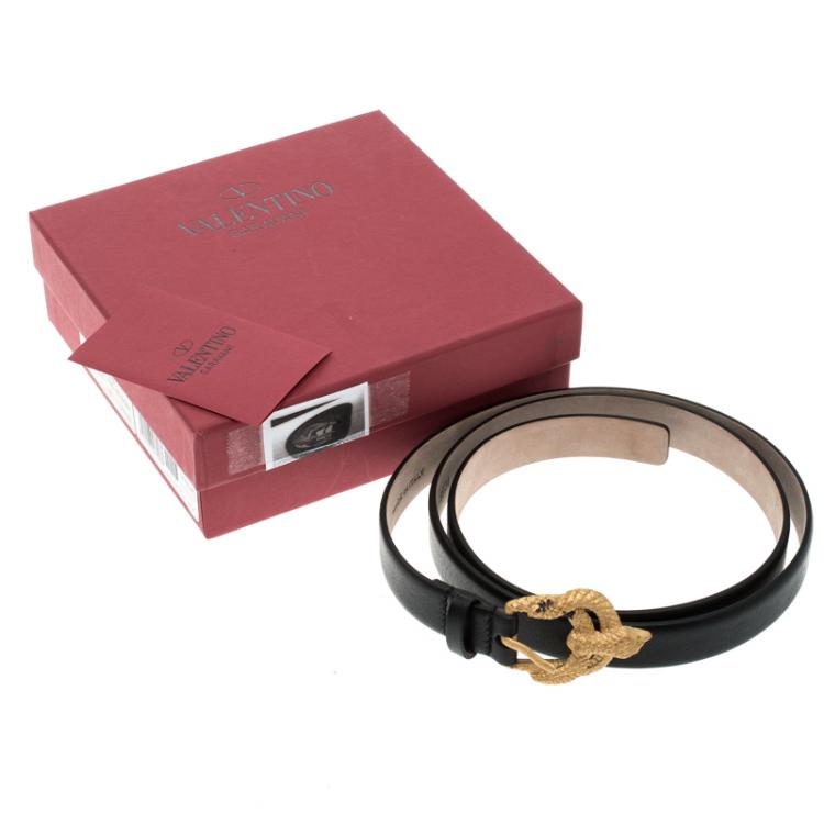 Pre Owned Valentino Black Leather Snake Buckle Belt 85 CM