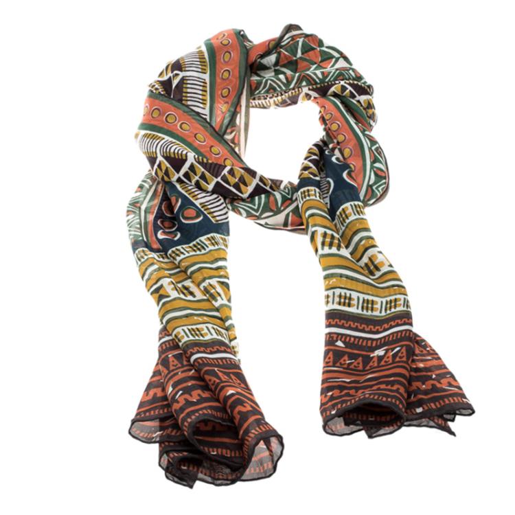 Pre Owned Valentino Multicolor Tribal Aztec Print Silk Stole