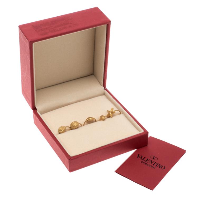 Pre Owned Valentino Set of 5 Multi Shell Gold Tone Adjustable Rings 