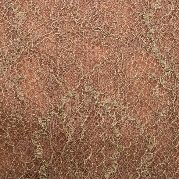 Pre Owned Valentino Beige Wool and Silk Scalloped Metallic Lace Detail Scarf