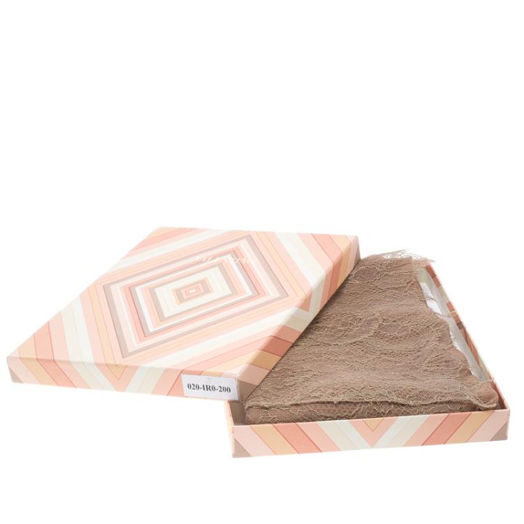 Pre Owned Valentino Beige Wool and Silk Scalloped Metallic Lace Detail Scarf