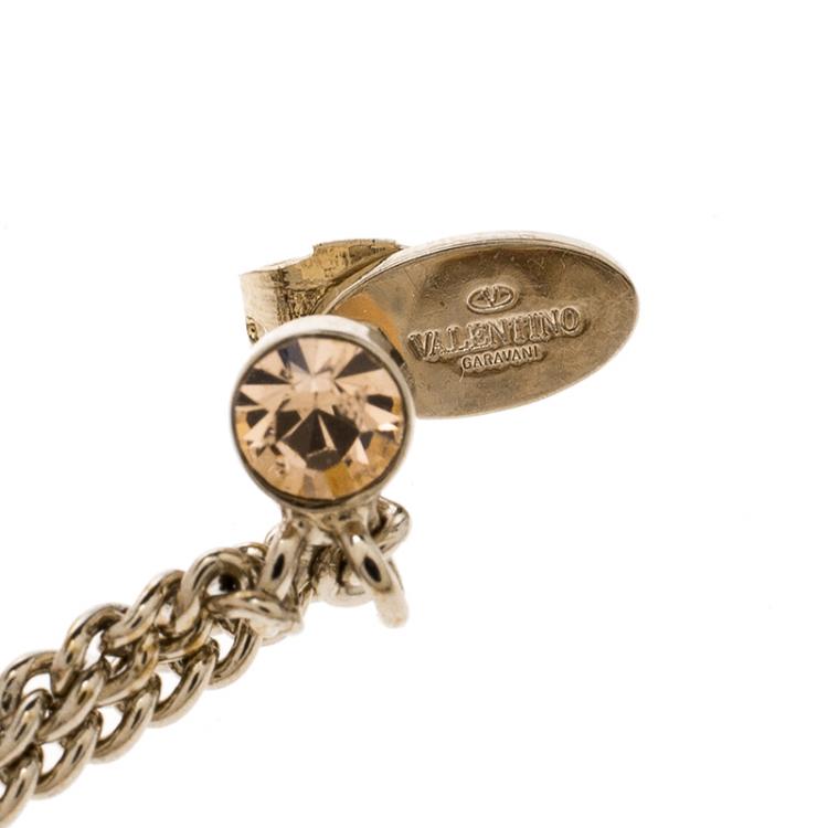 Pre Owned Valentino Multicolor Navajo Beaded Geometric Fringe Gold Tone Long Chain Earrings 