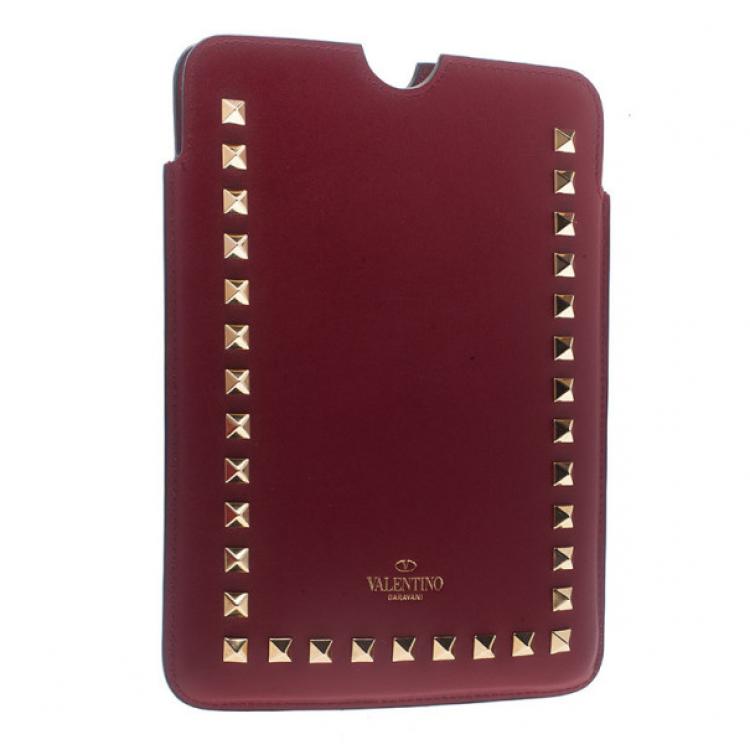 Pre Owned Valentino Red Leather Rockstud iPad Case
