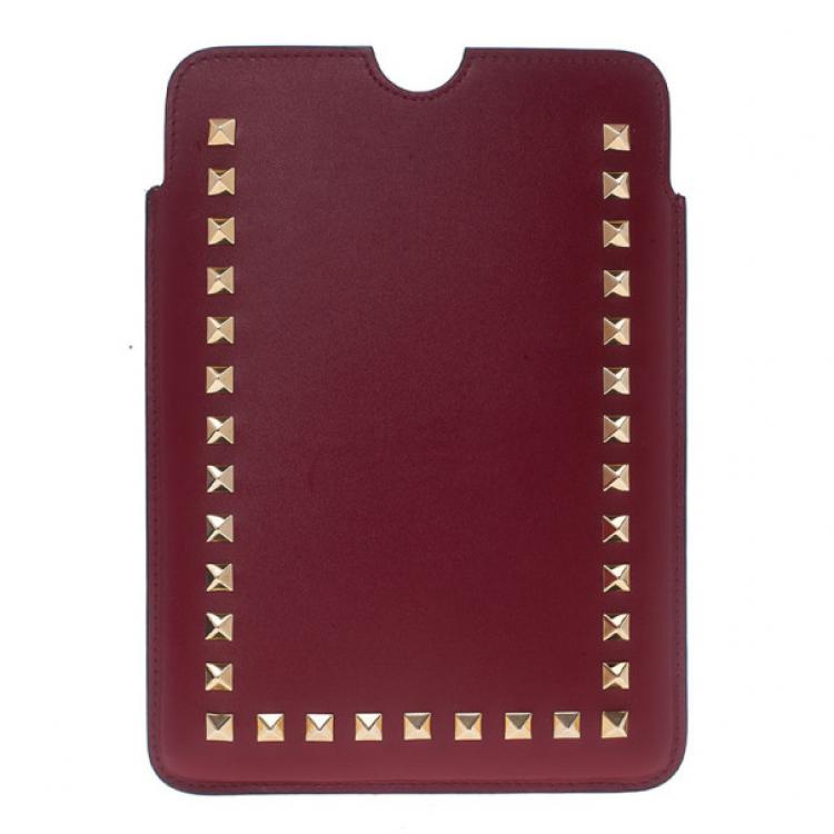 Pre Owned Valentino Red Leather Rockstud iPad Case