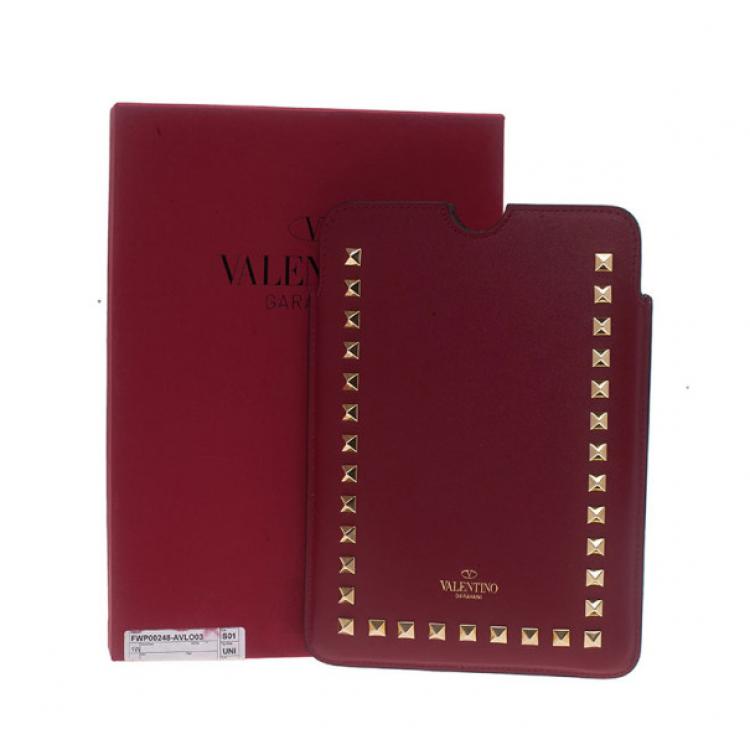 Pre Owned Valentino Red Leather Rockstud iPad Case