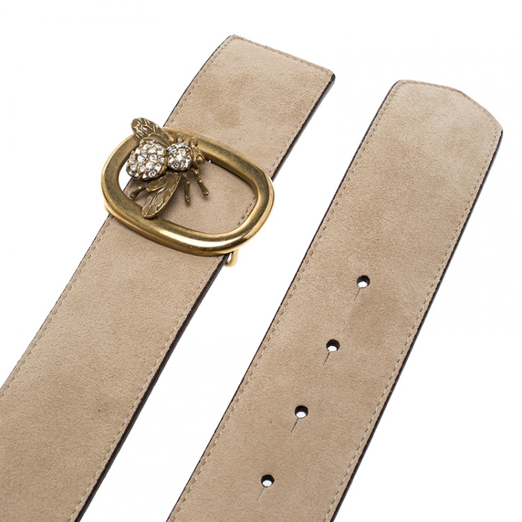 Pre Owned Valentino Light Beige Suede Bee Buckle Belt 85cm