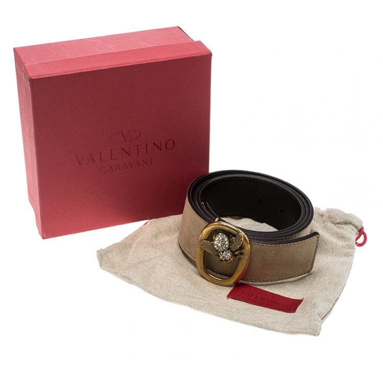 Pre Owned Valentino Light Beige Suede Bee Buckle Belt 85cm