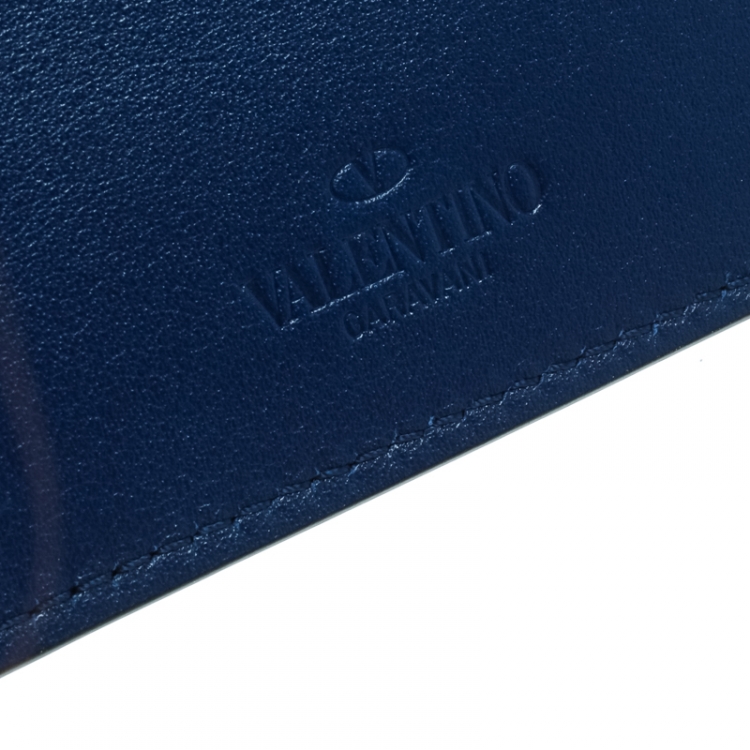 Pre Owned Valentino Blue Leather Rockstud Card Holder