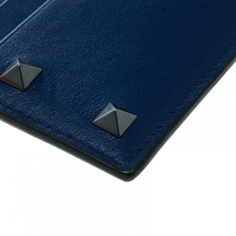 Pre Owned Valentino Blue Leather Rockstud Card Holder