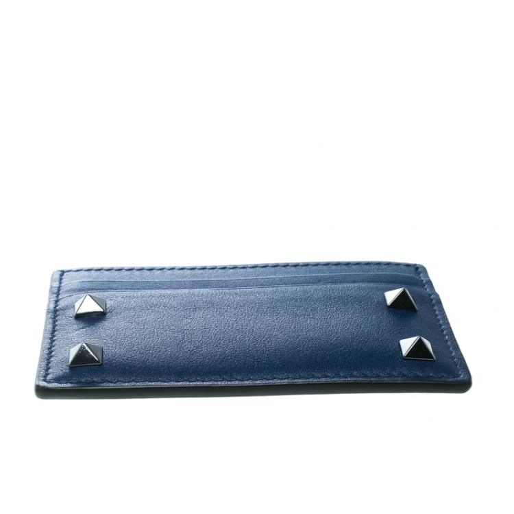 Pre Owned Valentino Blue Leather Rockstud Card Holder