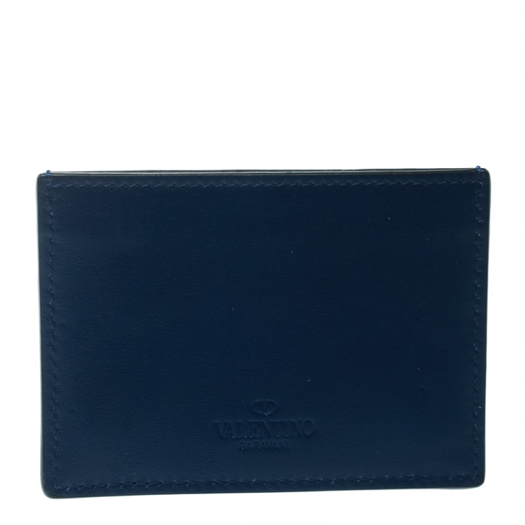 Pre Owned Valentino Blue Leather Rockstud Card Holder