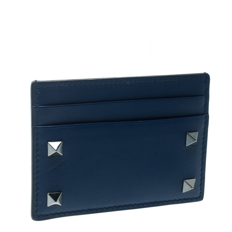 Pre Owned Valentino Blue Leather Rockstud Card Holder